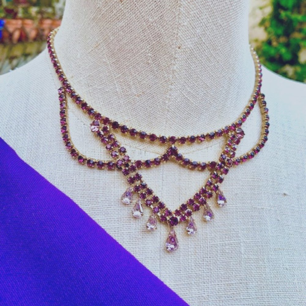Vintage Pink Rhinestones - necklace and earrings    AWESOME color